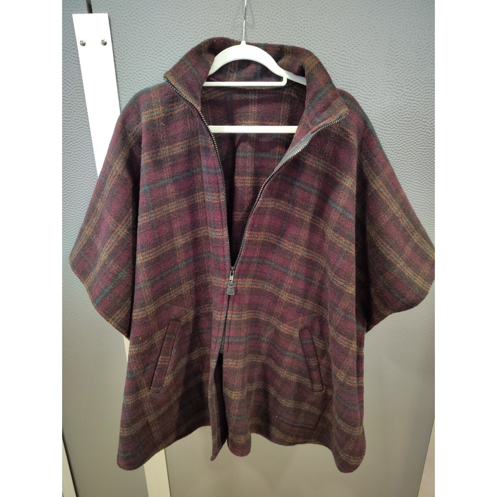 BEMIDJI Woolen Mills Brown Tartan Poncho Cloak Coat Shawl Cape‎ Coat USA MADE
